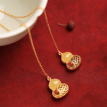 Small silversmith Forbidden City Natural Honey Wax Gourd Pure Silver Ear Line Female Ancient Wind Advanced Sensation Light Extravagant Earrings Earrings Earrings Pendant