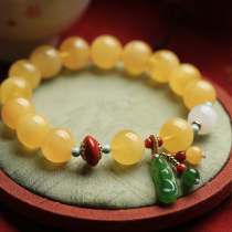 Small silversmith natural honey wax amber multi-treasure bracelet women jade single lap handmade diy string of beads beads beads handstring