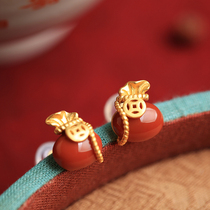 Original Blessing Bag South Red Agate Pure Silver Ear Nail Woman Summer Style Advanced Sensation Small Crowd Design Sensation Red Earrings Earrings