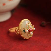 Small silversmith and Tian Yuu pure silver gem opening ring female Forbidden City small crowdsourced design High light extravagant and refined ancient wind