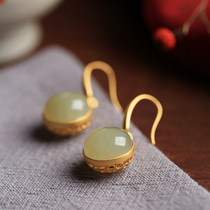 Small silversmith pure silver plated with ancient falsegold and field jade earrings female palace temperament earbuds earrings Mothers Day gift