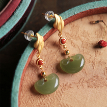 Small silversmith original and Tian Yuyi Ruyis Ping An lock pure silver ancient Fagin gold retro earrings female Chinese Ears Pendant Earrings