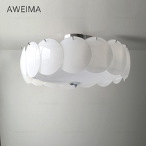 Modern minimalist medieval glass bedroom ceiling lamp French round milk light white piece feather living room ceiling lamp