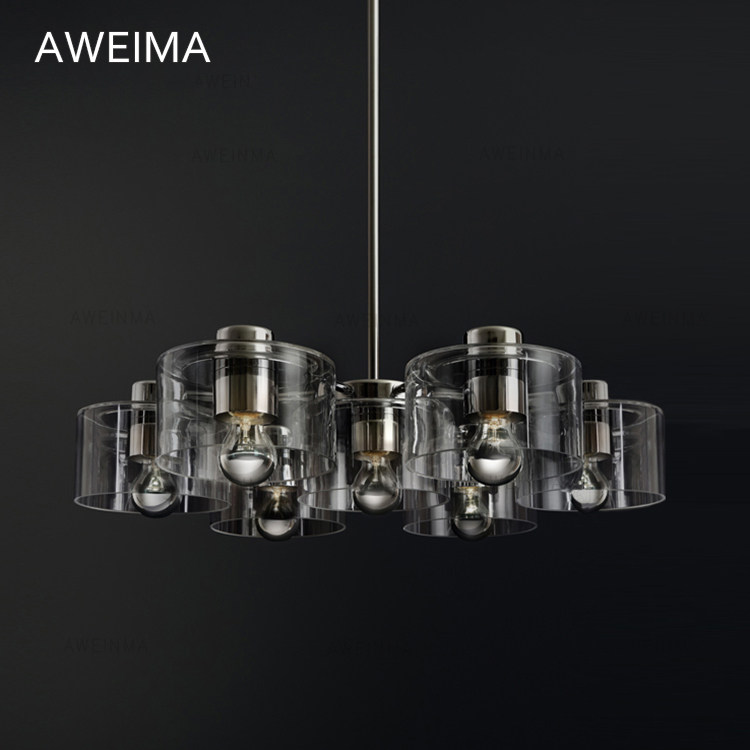 Postmodern fashion simple transparent glass dining chandelier electroplating bedroom living room led snowflake fish line chandelier