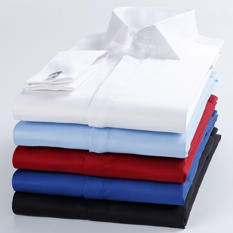 French-Style Shirt for Men, Slim Fit, Long-Sleeved, Business Style, Cufflinks, High Collar, Pure Cotton, Non-Iron, High-End Mercerized Cotton Men's White Shirt