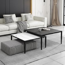 Italian minimalist slate coffee table metal high and low table retractable model house small apartment square storage coffee table table