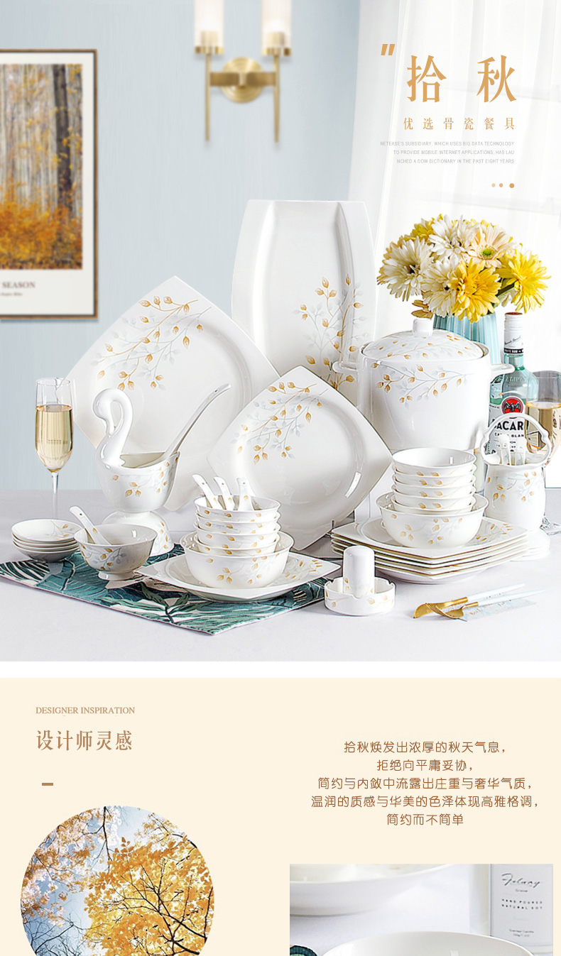 Orange leaf ipads porcelain tableware dishes suit Chinese dishes chopsticks combination contracted household European - style jingdezhen ceramics