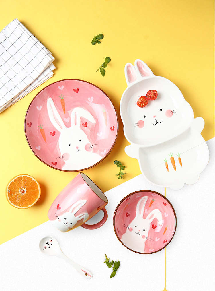 Orange leaves children to use spoon, ceramic tableware and lovely cartoon separate tray plates dishes suit baby home to eat