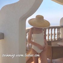  SWIMMING WARM Korean ins elegant one-shoulder small chest gathered to cover the belly and show thin beach one-piece swimsuit women