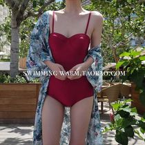  chic Korean retro backless sexy size chest steel bracket gathered thin belly cover one-piece beach vacation swimsuit female