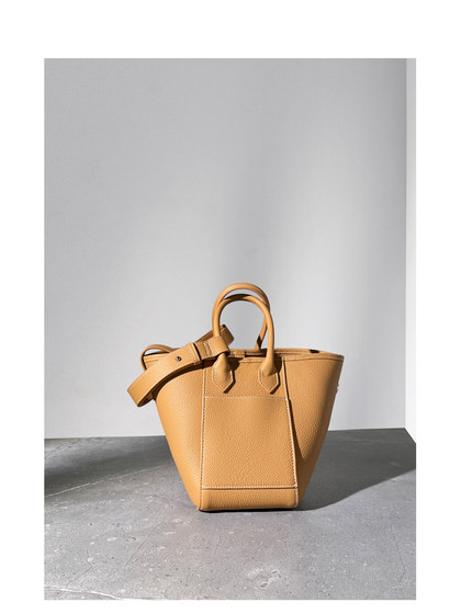 小众设计真皮菜篮子女包气质软皮水桶包包手提