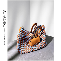 (British little AJ AOIRJ) pure hand-woven tote bag female cowhide contrast handbag 13 inch computer bag
