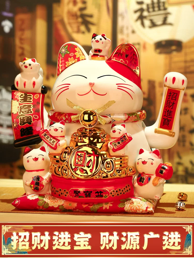 Керамические декоративные богатые кошки японского стиля большого размера, керамика для магазина, открытки перед стойкой, подарок для украшения дома, приветствуются руками для богатства кошки