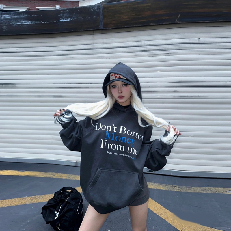 Wassup Sun Slogan American Sweatshirt Loose Men's and Women's Outwear Autumn and Winter Velvet Hooded ins Couple Hoodie