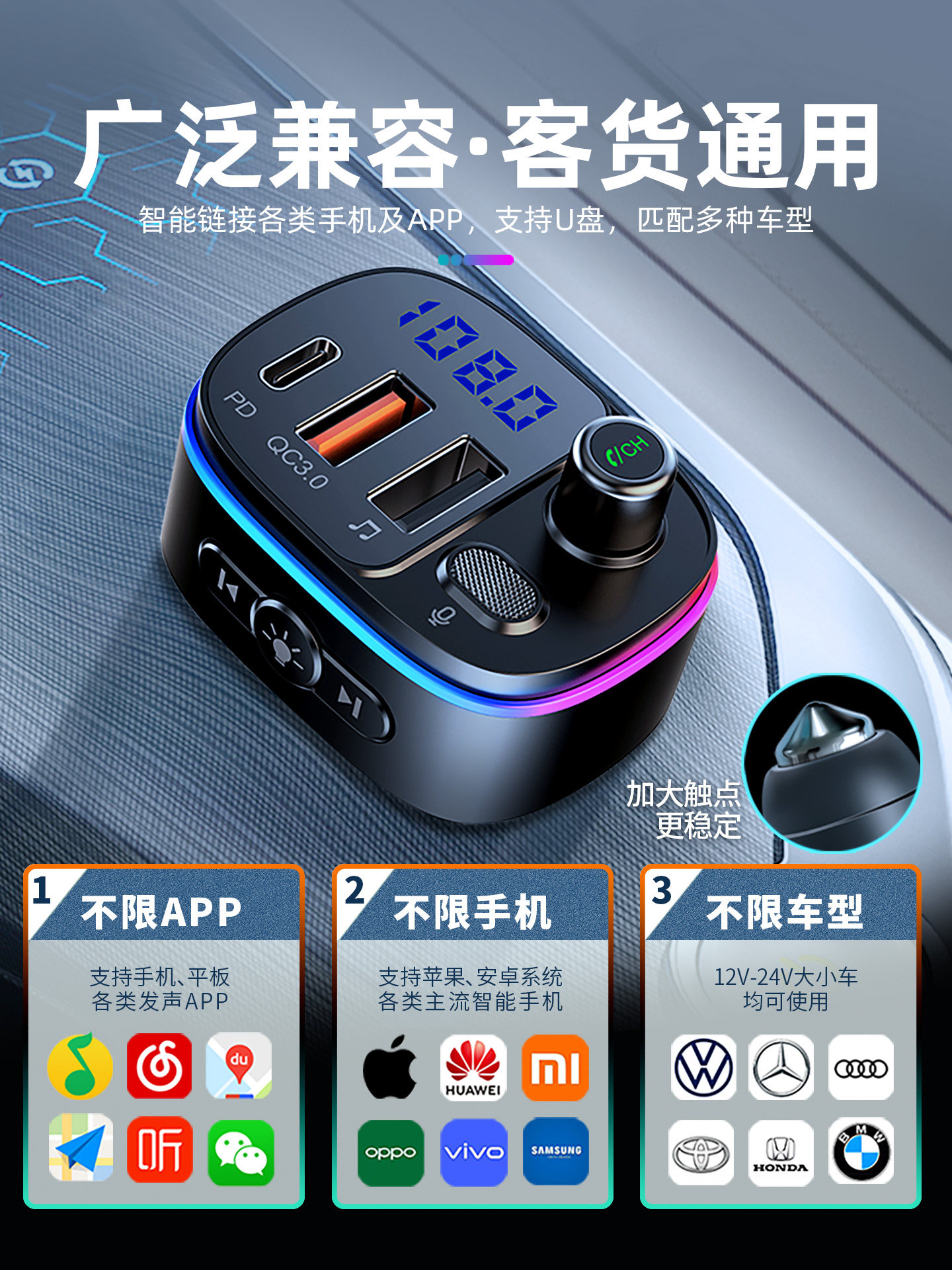 Newman Car Bluetooth Receiver Mp3 Player Lossless Sound Quality Car Converter Aux Cigarette Lighter Charger