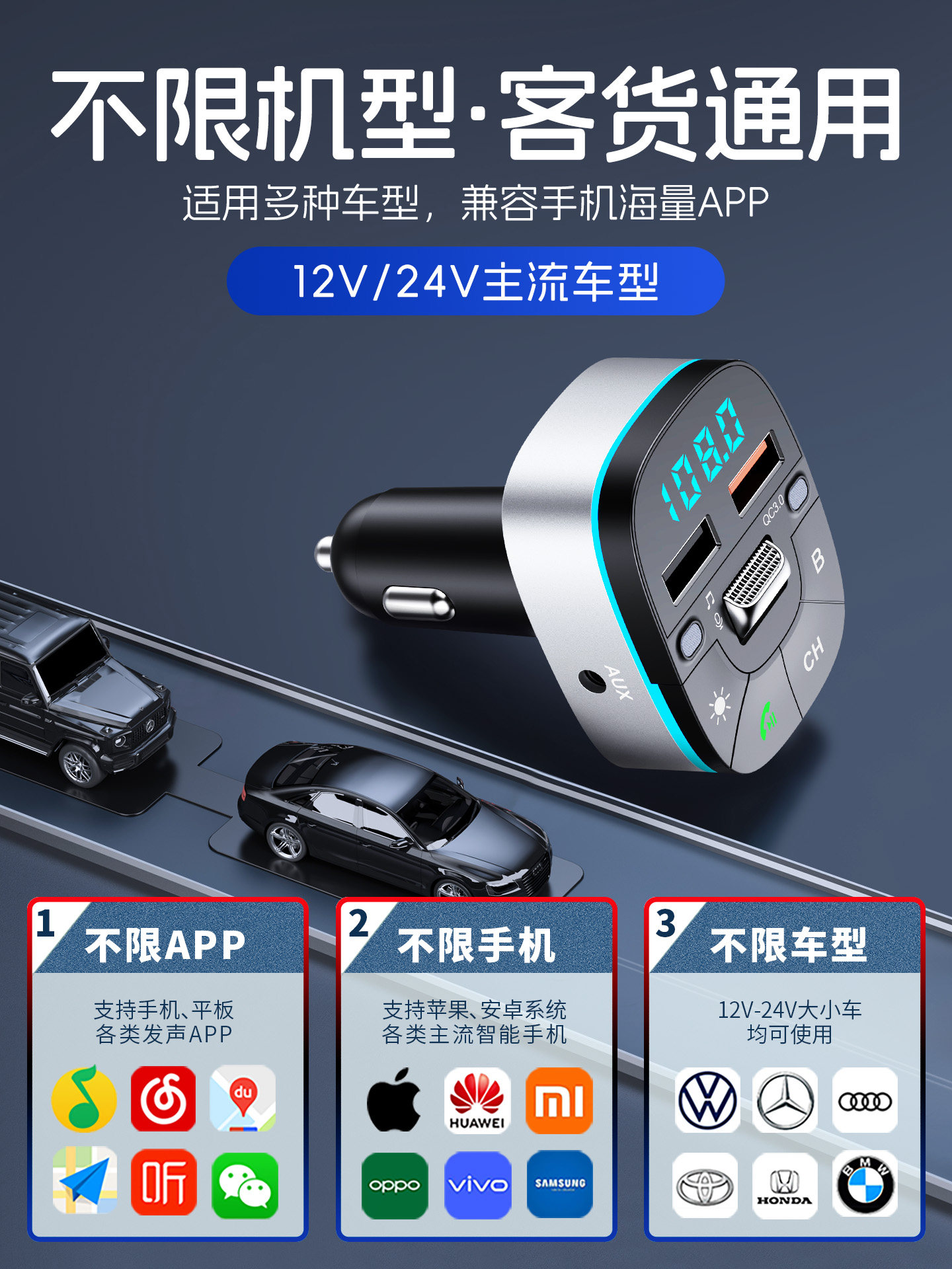 Newman Car Bluetooth Receiver Lossless Sound Quality Car Music Mp3 Player Fast Charging Charger with Aux