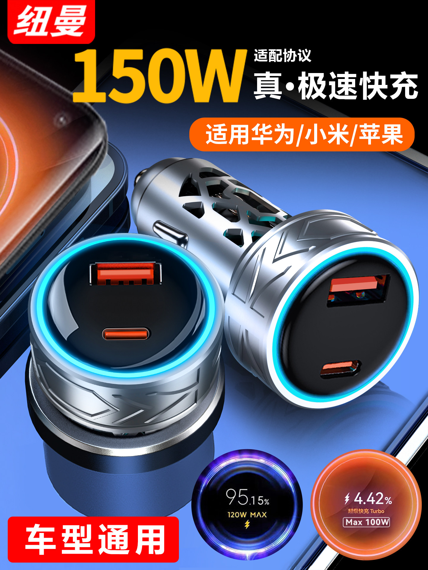 Newman Car Charger Is Suitable for Huawei 88W Super Fast Charging, Apple 15 Car Cigarette Lighter Adapter 66W