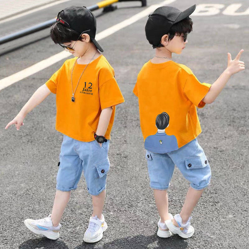 Korean children's clothing boys summer suit 2021 summer new children foreign sports handsome two-piece shirt