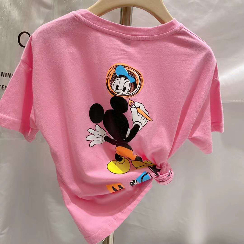 Korean Mitch cartoon printed short sleeve T-shirt child clothing 2022 Summer new CUHK Pure Cotton Pink Blouse