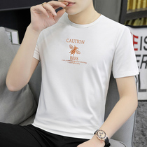 Modal short-sleeved t-shirt mens fashion brand trend personality fashion round neck handsome top clothing Ice silk mens half sleeve