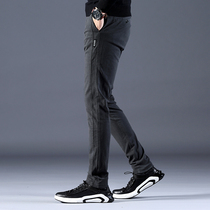 Casual pants mens loose autumn and winter models mens straight slim small feet pants Korean version of the trend of all-match plus velvet overalls