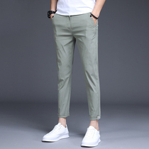 Ice silk casual pants Mens summer thin Korean version of the trend of all kinds of mens nine-point pants loose straight nine-point pants kz