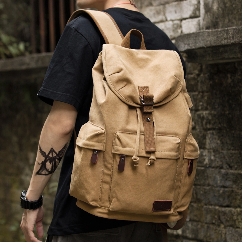 Hong Kong Canvas Shoulder Bag Men's Junior High School Students Bookbag Leisure Capacity Travel Pack Backpack Renaissance Men's Pack