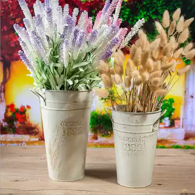 Retro do old white small iron bucket flower pot tin vase wrought iron binaural flower bucket flower bucket flower bucket flower bucket