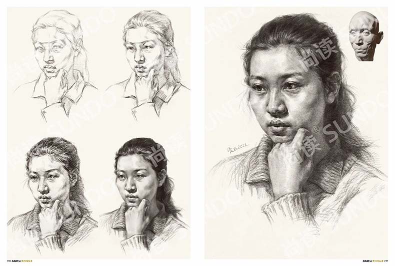 超级课件5.0贾杰素描头像 2021尚读人物五官局部结构大关系人像肖像完整稿步骤临摹美术高考联考教材美院教程画册范本人像书籍