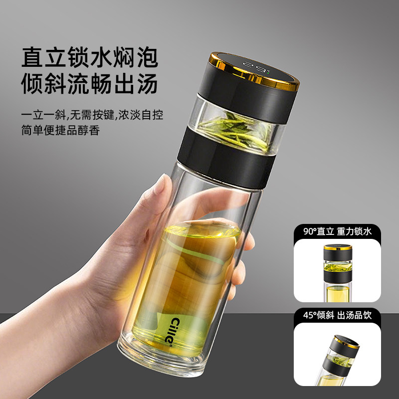 希乐玻璃杯男士泡茶专用水杯男2025新款高硼硅茶水分离杯子