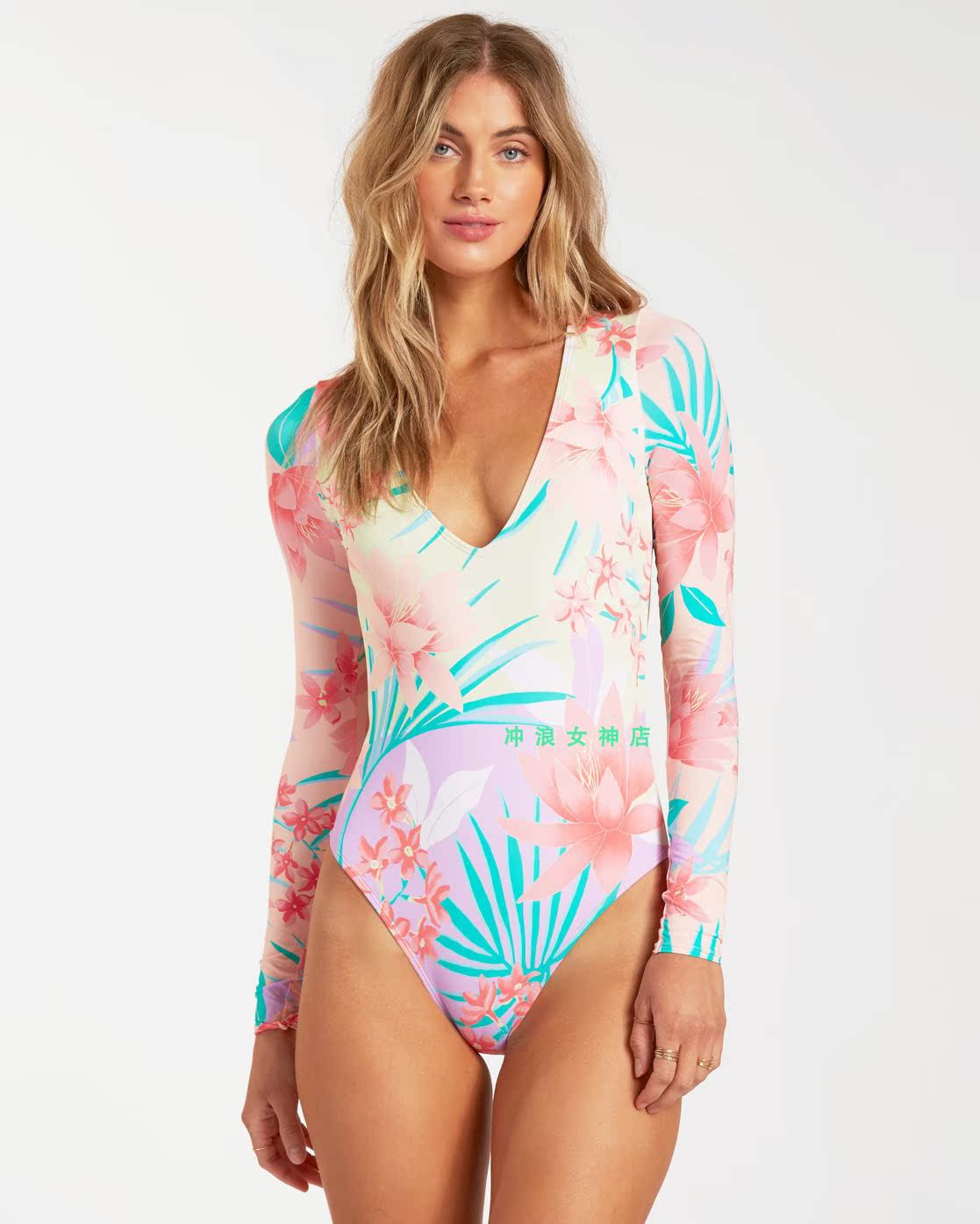 Spot Biilabong surf sunscreen wear-proof hot spring swimsuit large open back show thin shade swimsuit summer girl