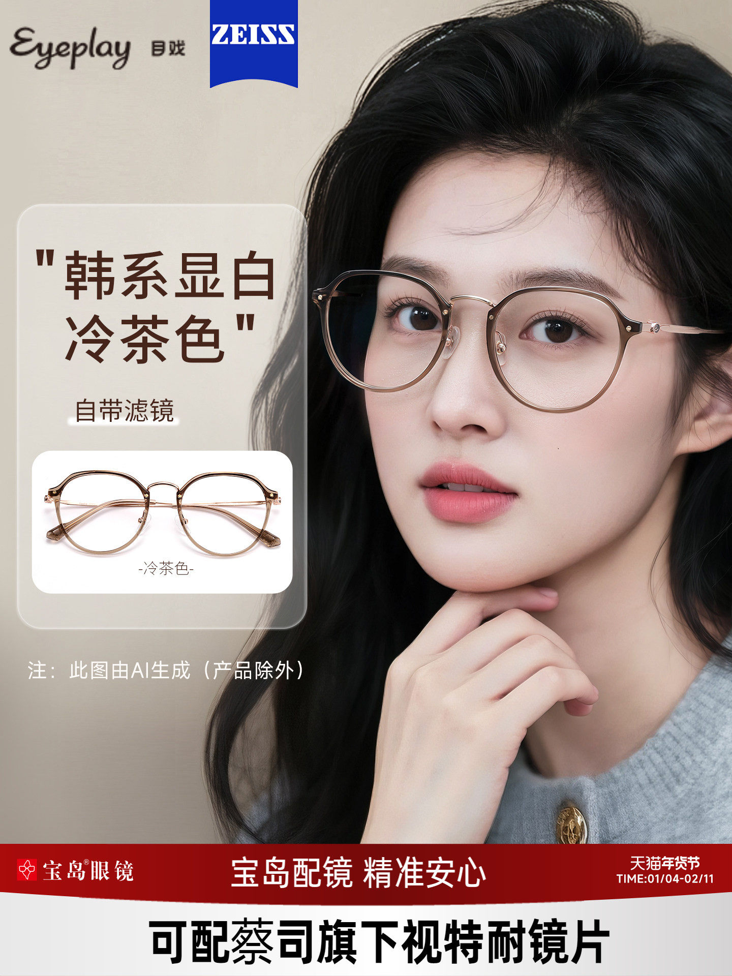 Myxie Cool Tea-Colored Glasses for Nearsighted Women, Professional, Customizable Prescription, Optional Blue Light Blocking Lenses, Eyeglass Frame 5018