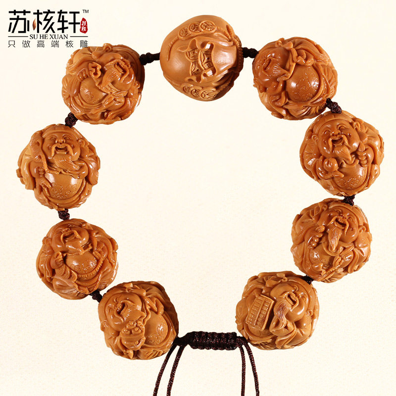 Olive core bracelet large seed lotus leaf ruyi god of wealth olive core carving handheld god of wealth bracelet text play men's pure hand