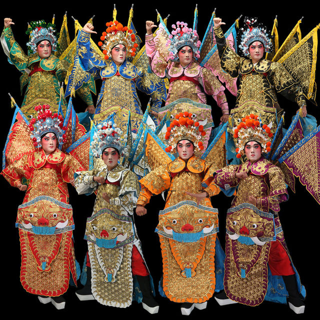 Ping Liyuan Satin Full Gold Wusheng Opera Costume Male Big Back