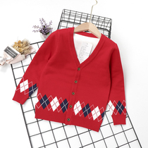  Childrens clothing 2021 spring new small Lingge cardigan boys Korean version of childrens sweater childrens cotton sweater jacket