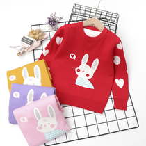  Girls cartoon little white rabbit sweater 2021 new Western style childrens love sweater autumn and winter warm Korean bottoming shirt