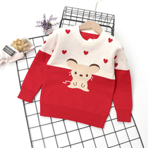  2021 autumn and winter new girls contrast color love sweater childrens cartoon koala sweater baby girl cotton sweater