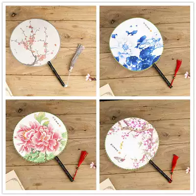 Chinese style silk double-sided Group fan classical round court dance fan female Palace fan retro style ancient costume Hanfu fan