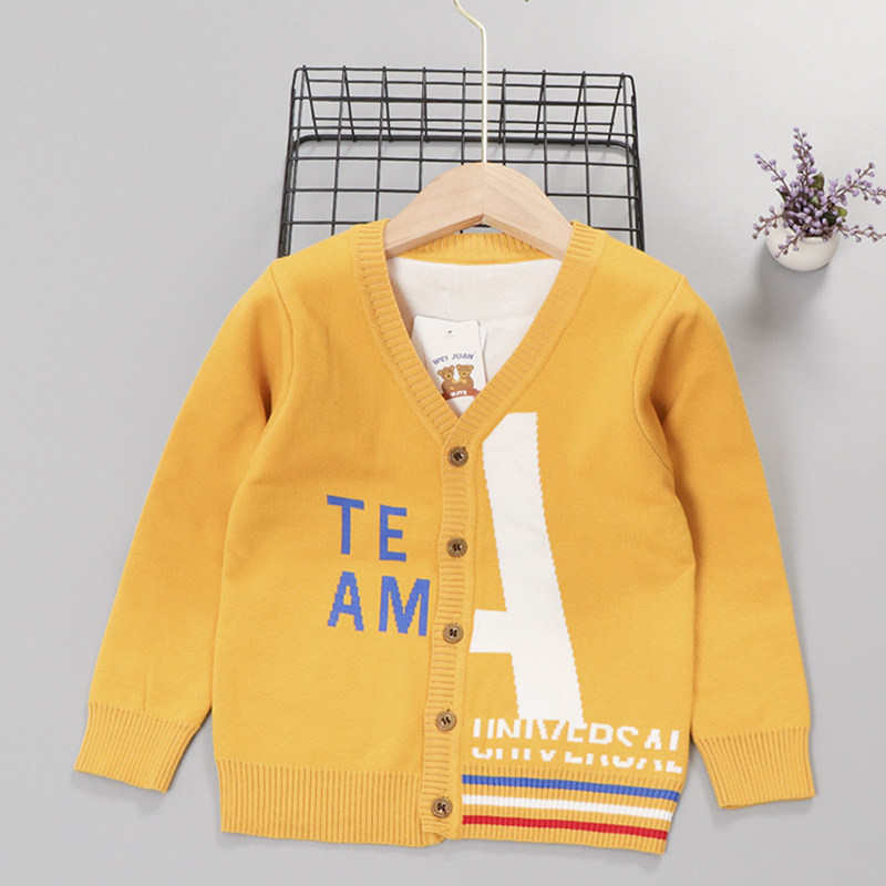 Boy letters jacquard casual coat 2021 new children needle woolen cotton wool thread open cardiovert in spring autumn
