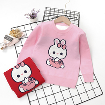  Girls autumn and winter double-layer bow sweater Childrens cartoon bunny sweater Girls childrens clothing bottoming shirt