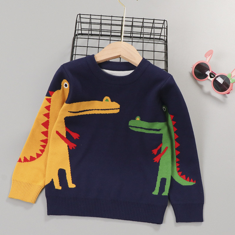 2021 autumn and winter boys cartoon small dinosaur sweater children's wool sweater baby baby casual clothes