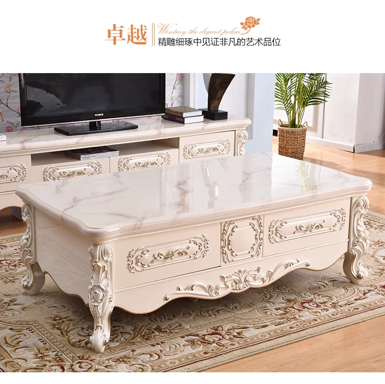 Tủ tivi châu Âu kết hợp bàn cà phê đặt đá cẩm thạch phòng khách tủ ánh sáng Pháp chạm khắc tủ đồ nội thất mẫu giường ngủ đẹp