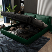 Hong Kong-style light luxury First layer cowhide leather leather bed bed 1 8 meters master bedroom double bed 1 5 storage minimalist simple modern