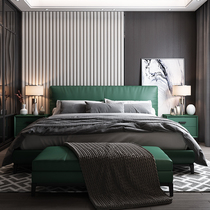 2021 New Dark Green Hong Kong-style light luxury zhen leather bed master bedroom Double 1 8 meters modern minimalist edging nuptial bed 1 5m
