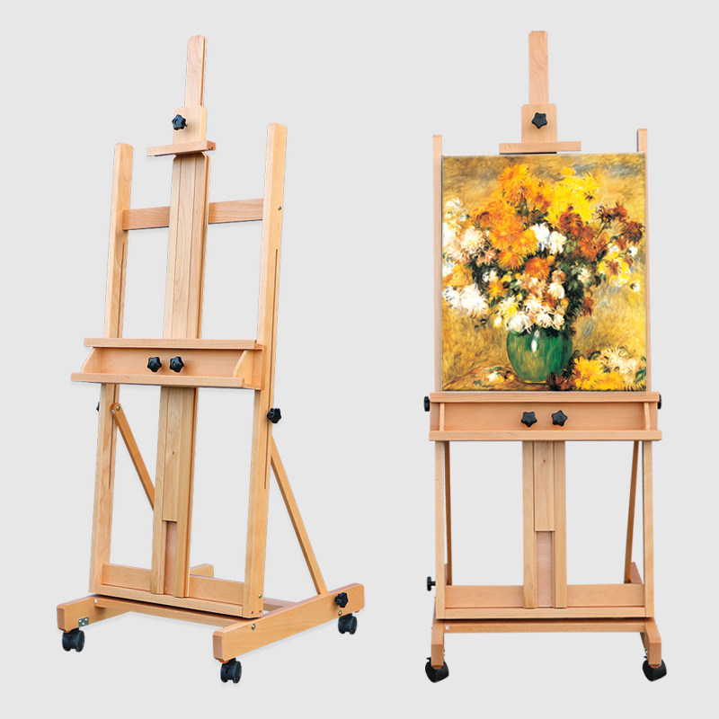 Wooden beech wood bracket type multifunctional drawing car adjustable oil painting easel adult oil painting propylene with wheel drawing frame-Taobao