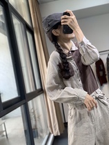 Ya Yun large size autumn literary leisure asymmetrical stitching contrast color loose linen jumpsuit women SN6732