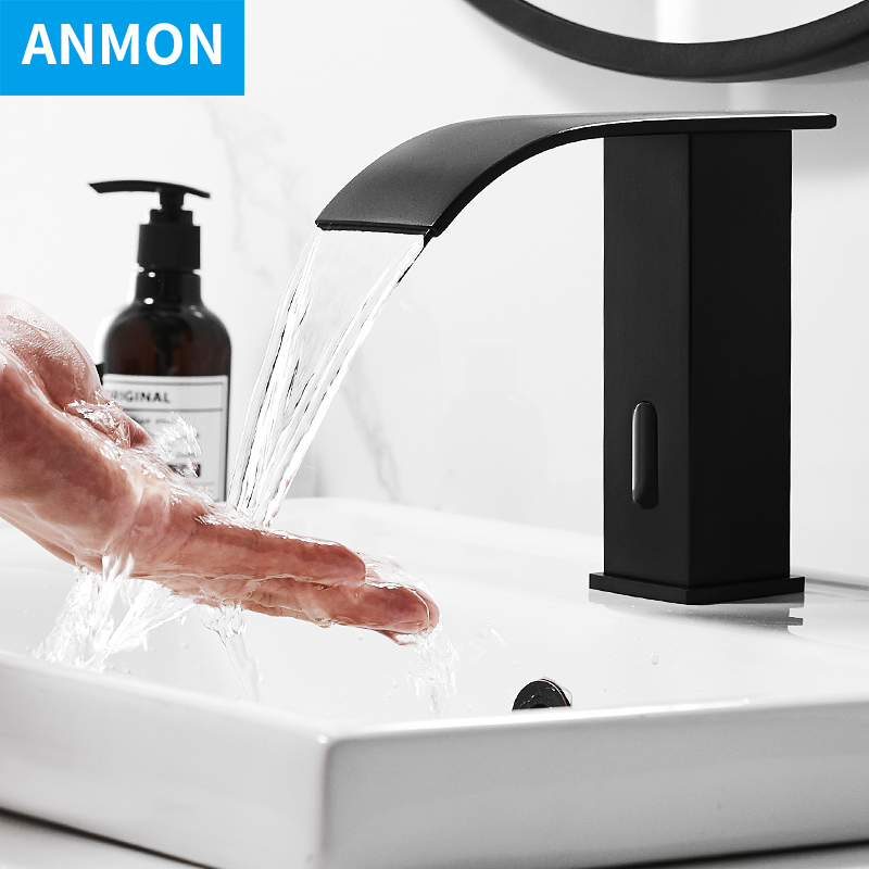 Anmon waterfall automatic induction faucet Copper black smart faucet Single cold infrared induction hot and cold