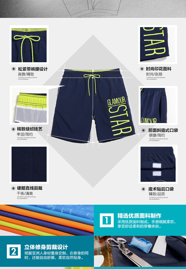 Quần Gailang Beach quần nam nhanh khô cỡ lớn màu rắn năm quần lót ngày lễ quần short bình thường quần bơi - Quần bãi biển 	quần đi biển nhóm	