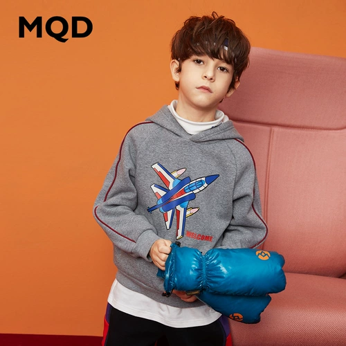 MQD童装男童冬装新款中大童加绒连帽卫衣儿童保暖卫衣韩版潮上衣