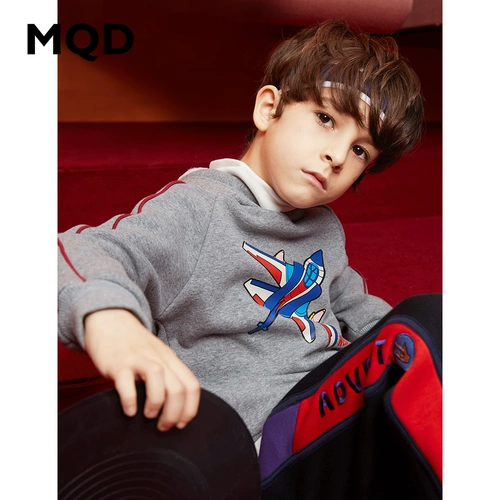 MQD童装男童冬装新款中大童加绒连帽卫衣儿童保暖卫衣韩版潮上衣